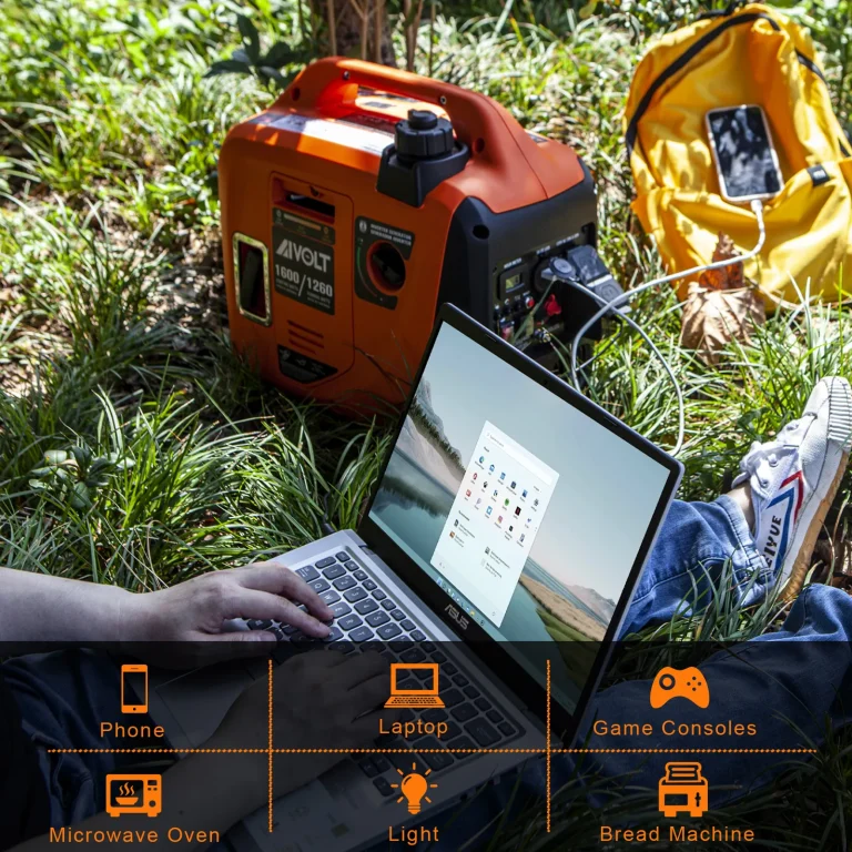 1600W Inverter Generator Powering Devices Outdoors