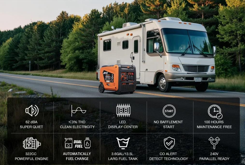 AIVOLT Dual Fuel Super Quiet Inverter Generator 8000W for camping